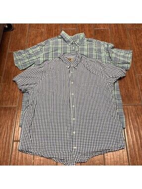 Vintage The Foundry Lot Of 2 Shirts Men 3XL Blue Plaid/ Stripes Button Down